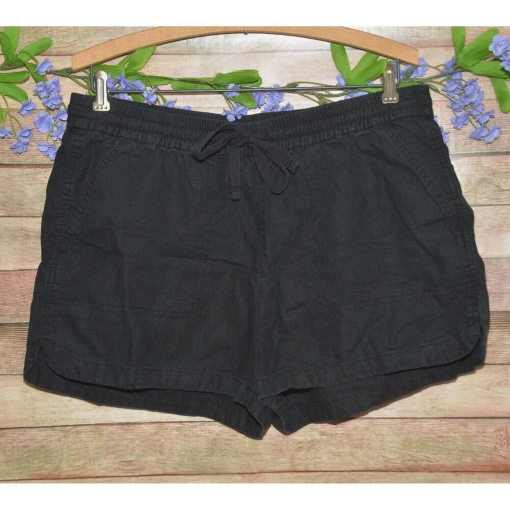 J. Crew Black Pull On Elastic Waist Shorts In Linen Lyocell Size M Pockets